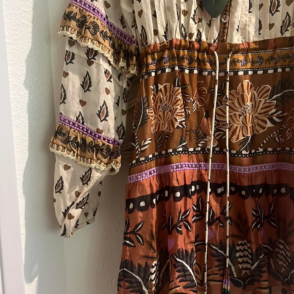 FARM Rio Cream and Rust Floral Print Long Sleeve Dress - Picture 5 of 5